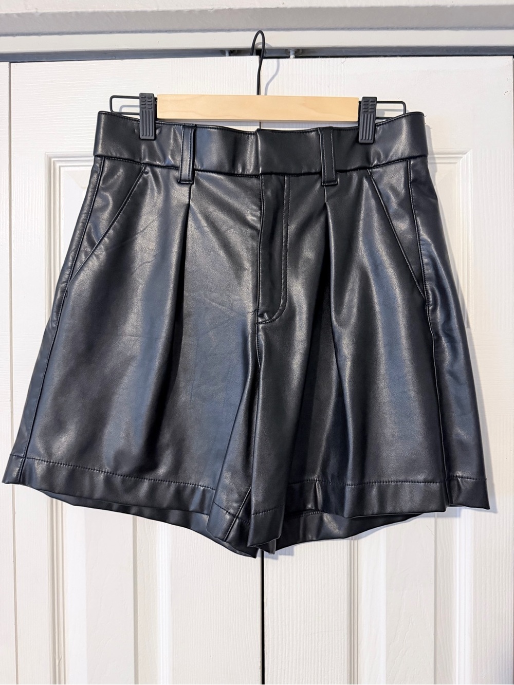Abercrombie & Fitch Black Faux Leather High-Waist Shorts